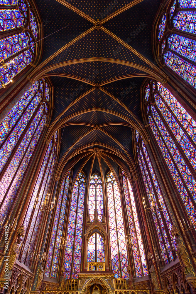 Stained-glass windows of Upper Chapel of Sainte-Chapelle in Paris, France