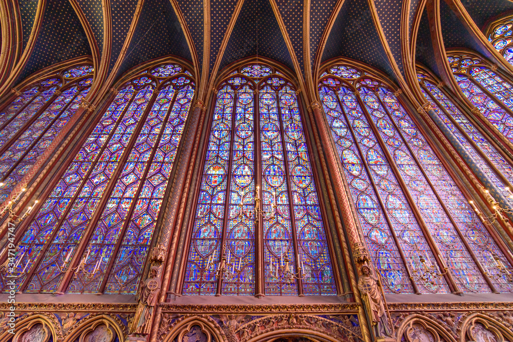 Stained-glass windows of Upper Chapel of Sainte-Chapelle in Paris, France