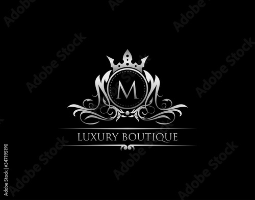 Luxury Royal King M Letter Crest Silver Logo template
