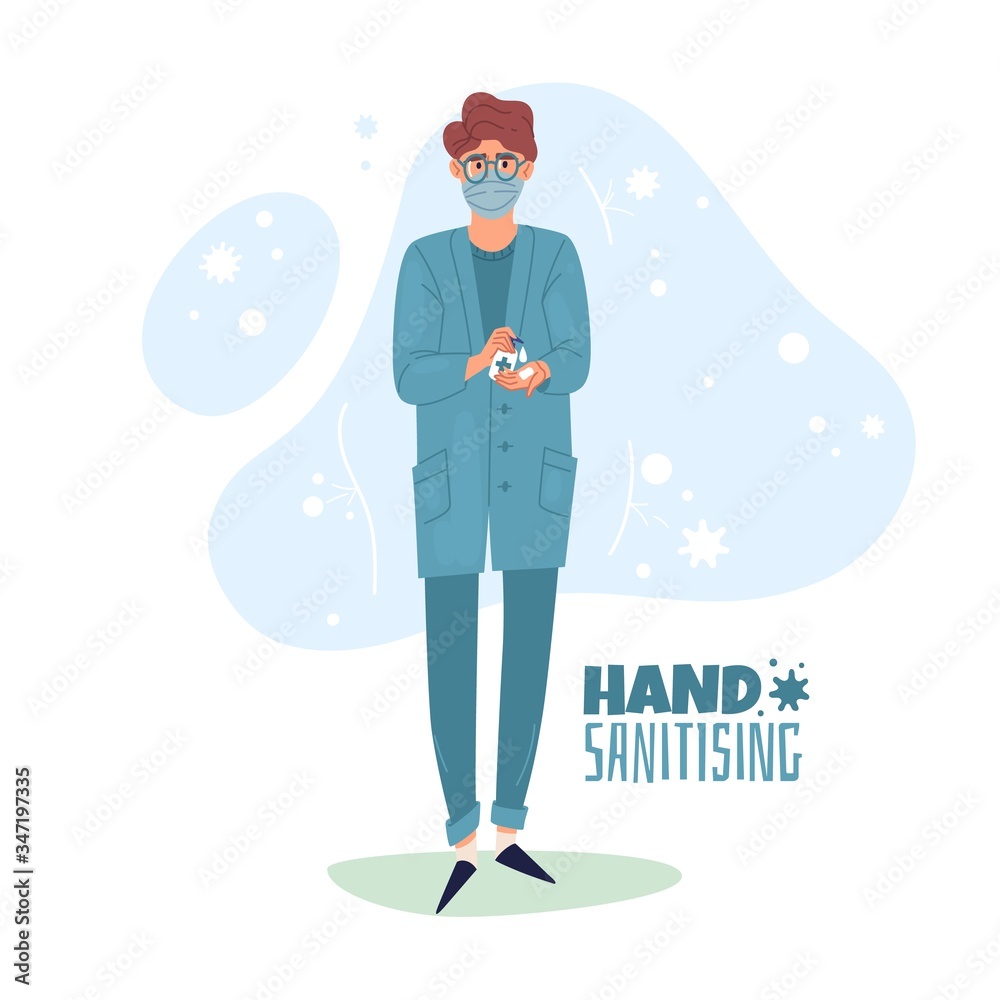 Hand sanitising illustration Hand sanitising illustration