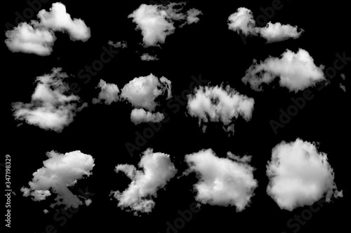 White clouds for design on a isolated elements black background.