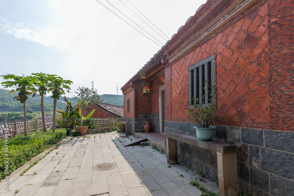 Exterior view of traditional ancient Chinese village, with old architecture courtyard in rural areas