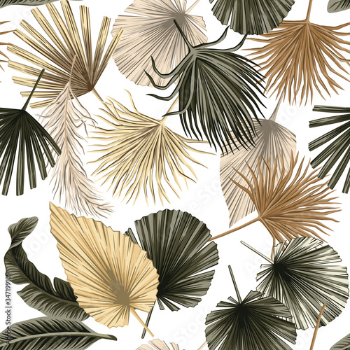Fototapeta Tropikalny kwiatowy suszone liście palmowe wzór