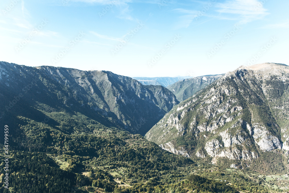 Beautiful natural landscape in Montenegro. Mountains against the blue sky.