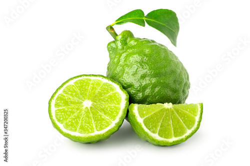 raw fresh bergamot with slice isolate on white background