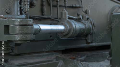 Mechanisms and wheels of an armored train of the Second World War. German battle train.