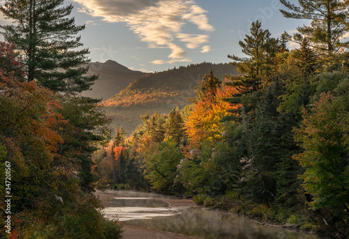 Morning Autumn stream on Bear Notch Road in the White Mountain national Forest - New Hampshire