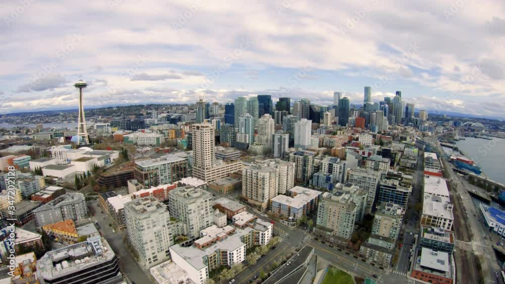 Stunning Seattle City Skyline Aerial with Modern Skyscraper Buildings Stunning Seattle City Skyline Aerial with Modern Skyscraper Buildings