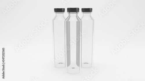 3d rendered high resolution transparent triple white bottle with clear background for creating mockup arranged closer