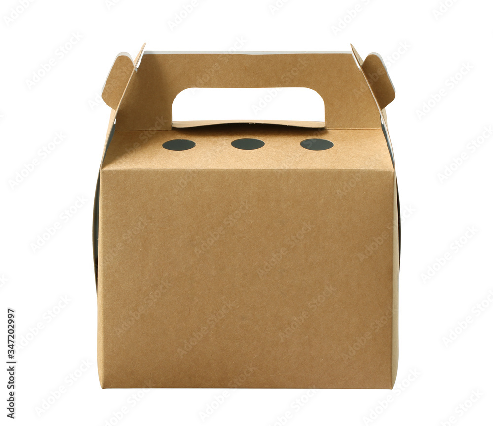 Paper bakery box with handle (clipping path included) isolated on white background Paper bakery box with handle (clipping path included) isolated on white background