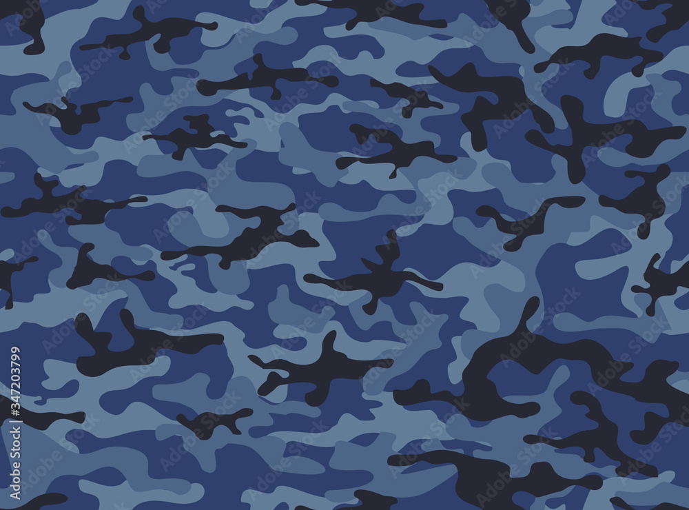 
Blue classic camouflage. Army background. Military. Modern print 