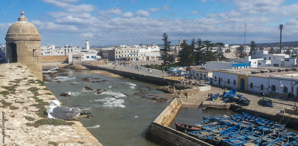 View of Essaouira from the fort in Morocco in a sunny day