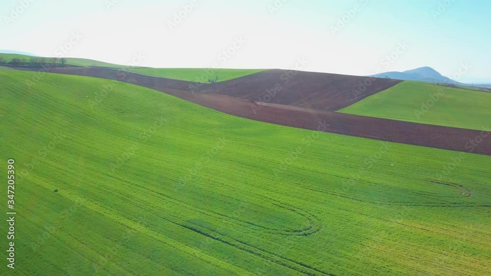 Drone forward and tilting down shot over green fields in Thessaly, Greece. UHD video quality Drone forward and tilting down shot over green fields in Thessaly, Greece. UHD video quality