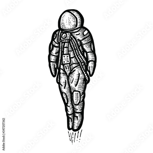Black and White Astronaut engraving Vector design