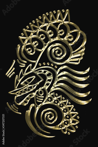 Abstract drawing of a Golden dragon on a black background.