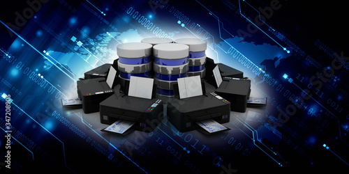 3d illustration Generic inkjet printer CMYK cartridges with database