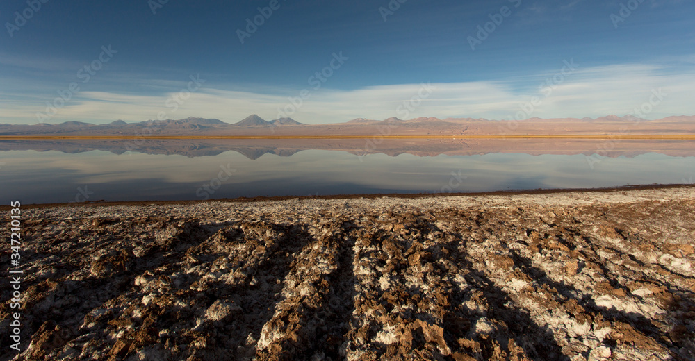 View of Chaxa lagoon in salt flat