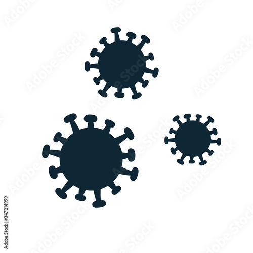 Coronavirus 2019-nCoV bacteria vector illustration monochrome black silhouettes - concept of Covid-19 disease and corona virus news about lockdown or outbreak from Wuhan - China. Isolated logo.