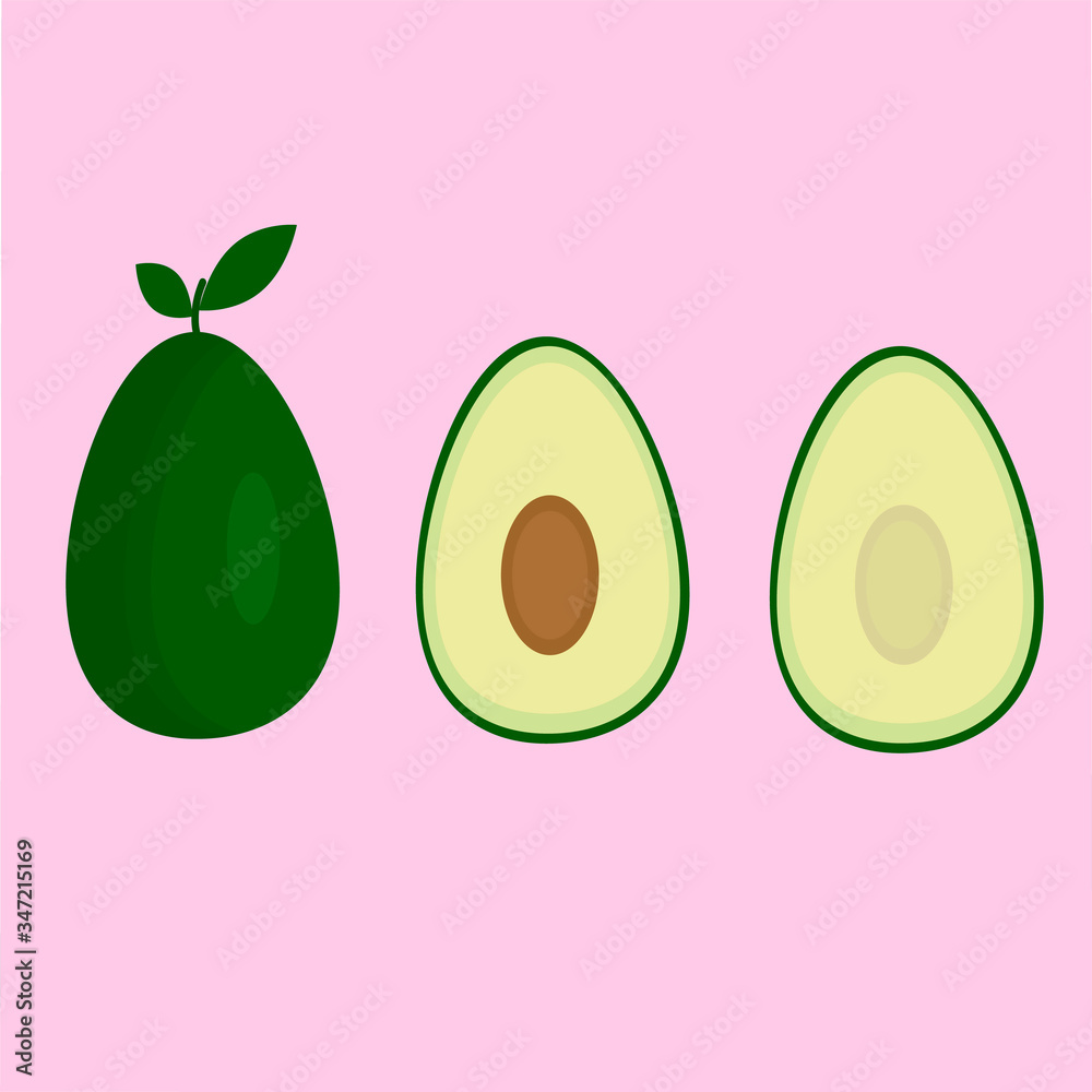 Vector avocado on pink in abstract style on whit Vector avocado on pink in abstract style on whit