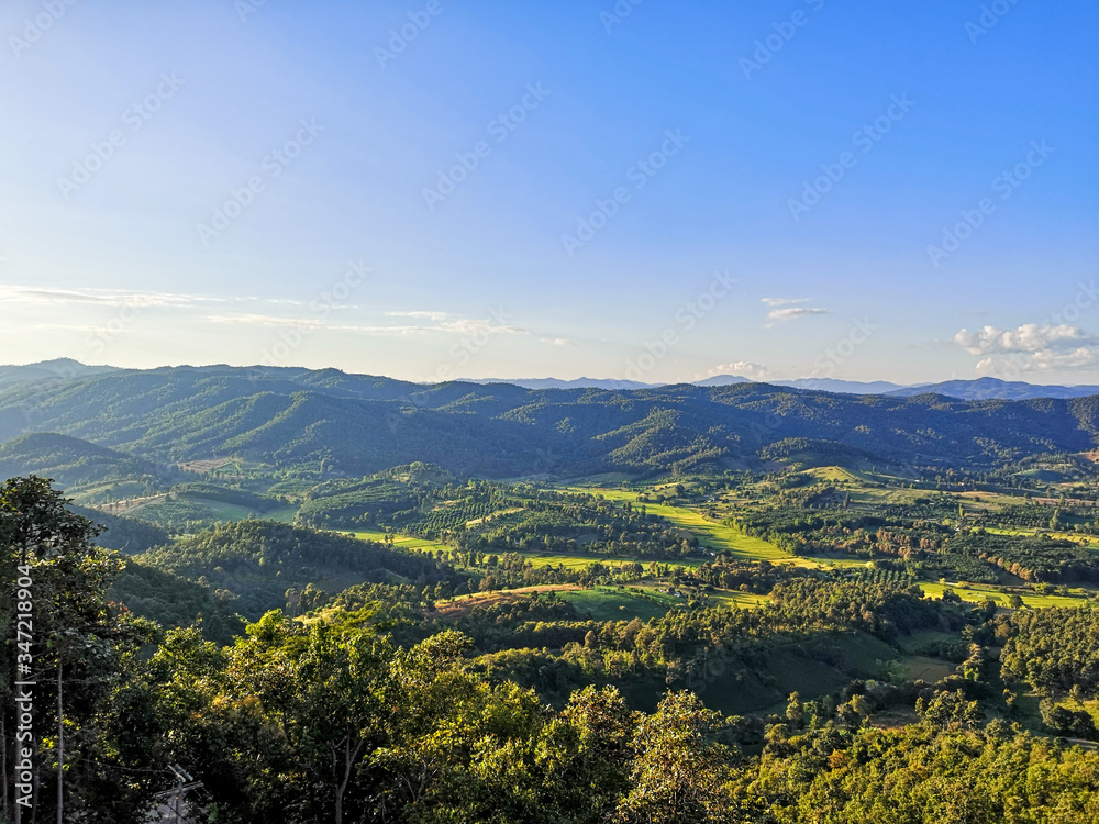 High angle view of rural and mountainous areas of Thailand