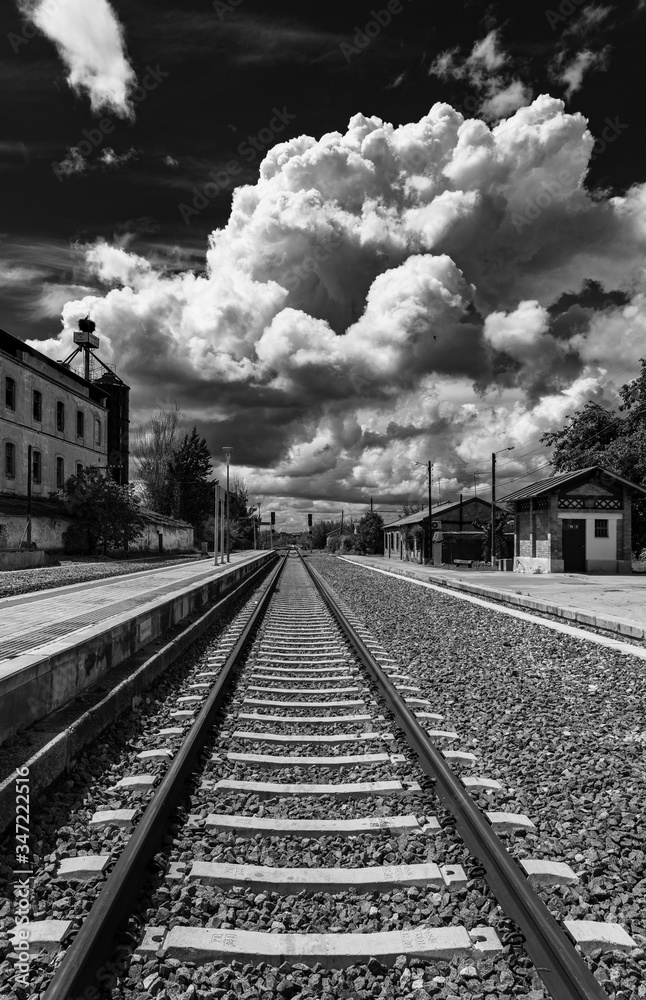 Cumulonimbus clouds over the railway station in Extremadura. Spain