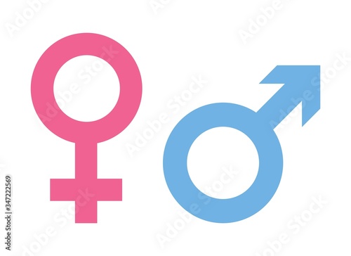 Man and Woman sign icon drawing by illustration. Symbol pink of female and blue of male