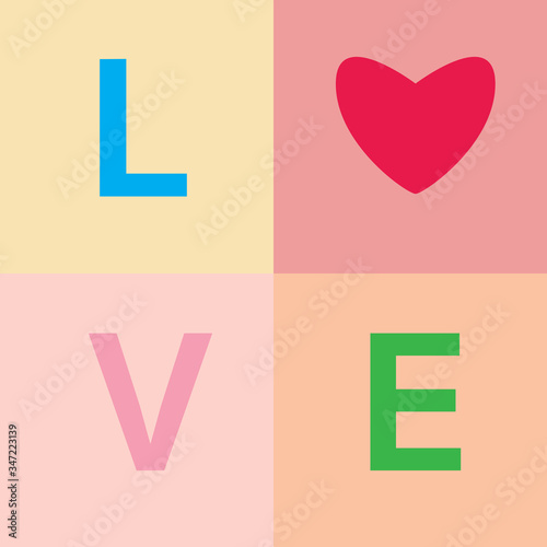 Inscription love background. Design element for Valentine's Day. Ready for your design, greeting card, banne. Flat Vector illustration design,