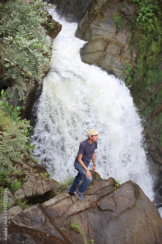 A man climbing Waterfall in Khlong Wang Chao National Park at Kamphaeng Phet  Thailand