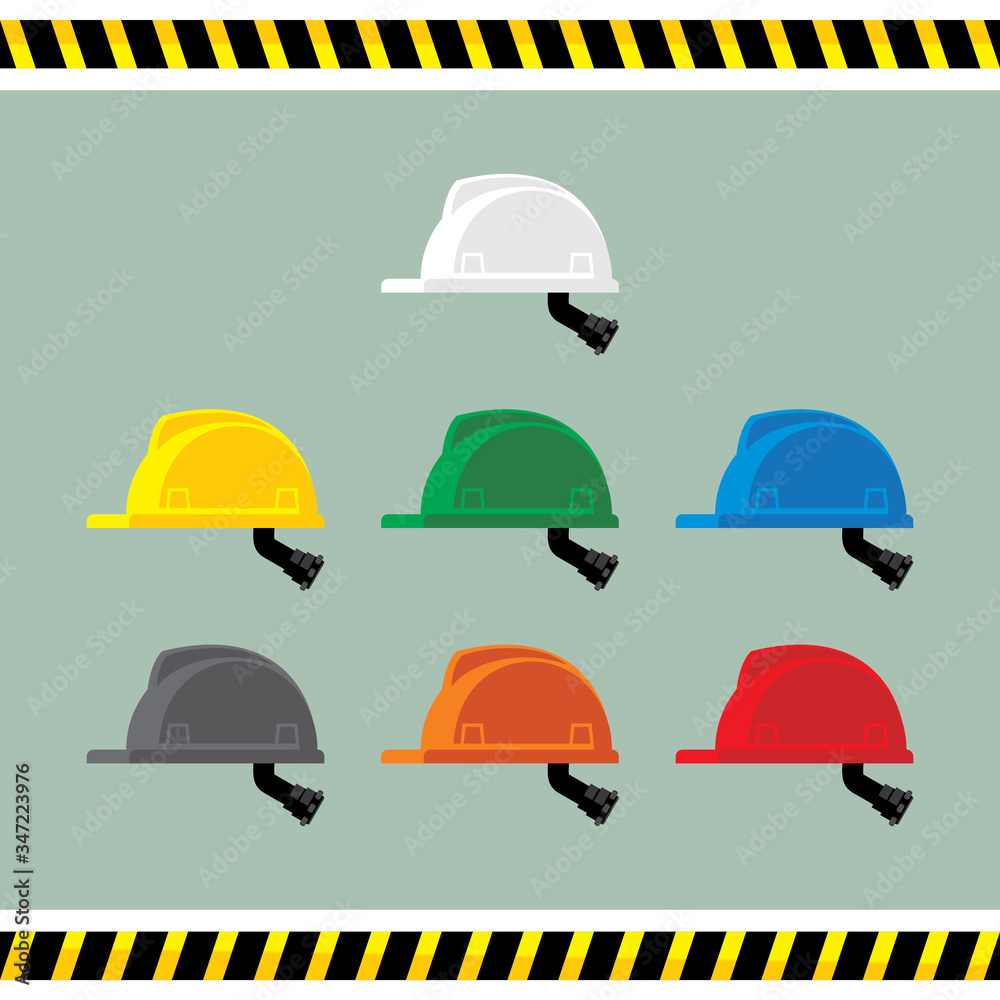 Safety helmet colour code. Hard hat at construction work area for