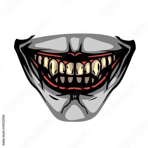 scary toothy jaw of a evil clown. Horror mask print