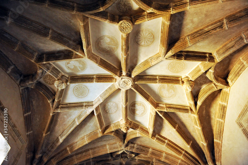 Vaults of the cloister in the famous Renaissance Convent of Santiago (Conventual Santiaguista) in Calera de Leon, a village of Badajoz province, Extremadura, Spain photo