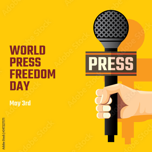 Microphone of news illustration. World press freedom day vevtor design of banner, sticker and anniversary kit. photo