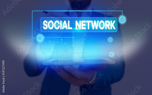 Conceptual hand writing showing Social Network. Concept meaning Interactions Sharing Information Interan individualal relationship photo