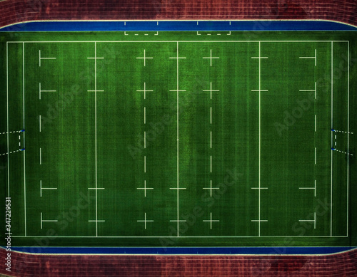 Rugby stadium in Italy. Playground. View from the drone