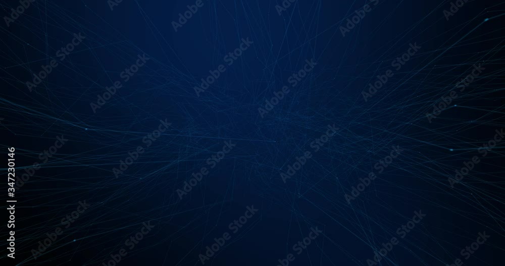Animation of abstract space. Blue background with connected lines, dots. The concept of science, business, space, matrix