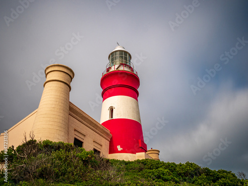 South African Cape Agulhas Lighthouse in close up view 