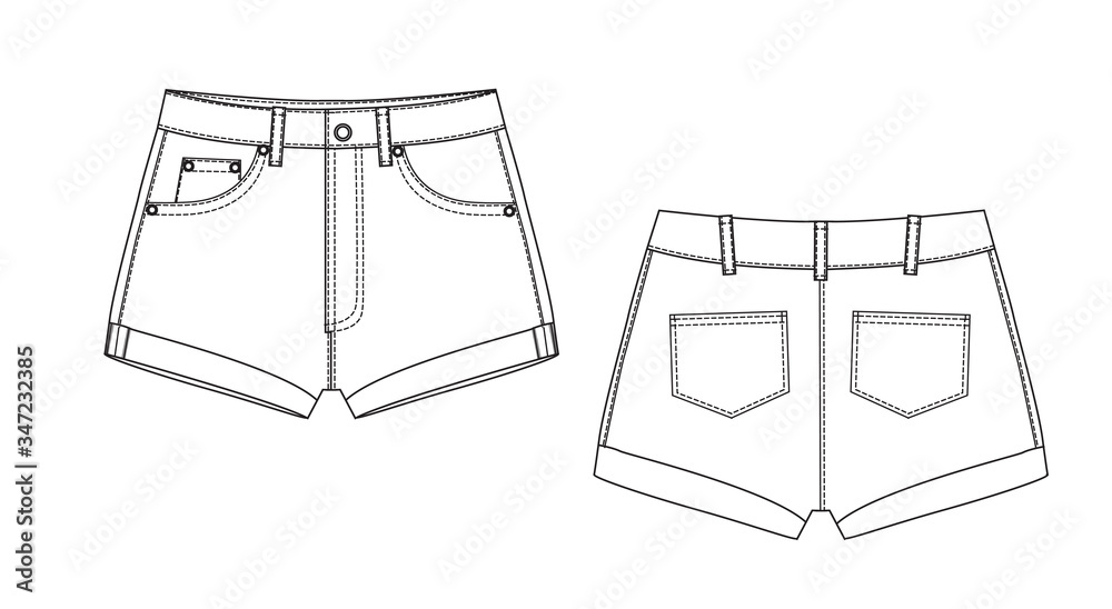 Short Pants Fashion Flat Technical Drawing Vector Template Stock  Illustration  Download Image Now  iStock