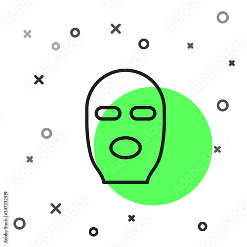 Black line Thief mask icon isolated on white background. Bandit mask, criminal man.  Vector Illustration