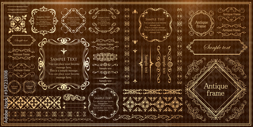 高級感のあるビンテージ調のフレームデザインセット　罫線　枠　ウエディング　ビンテージ　アンティーク	