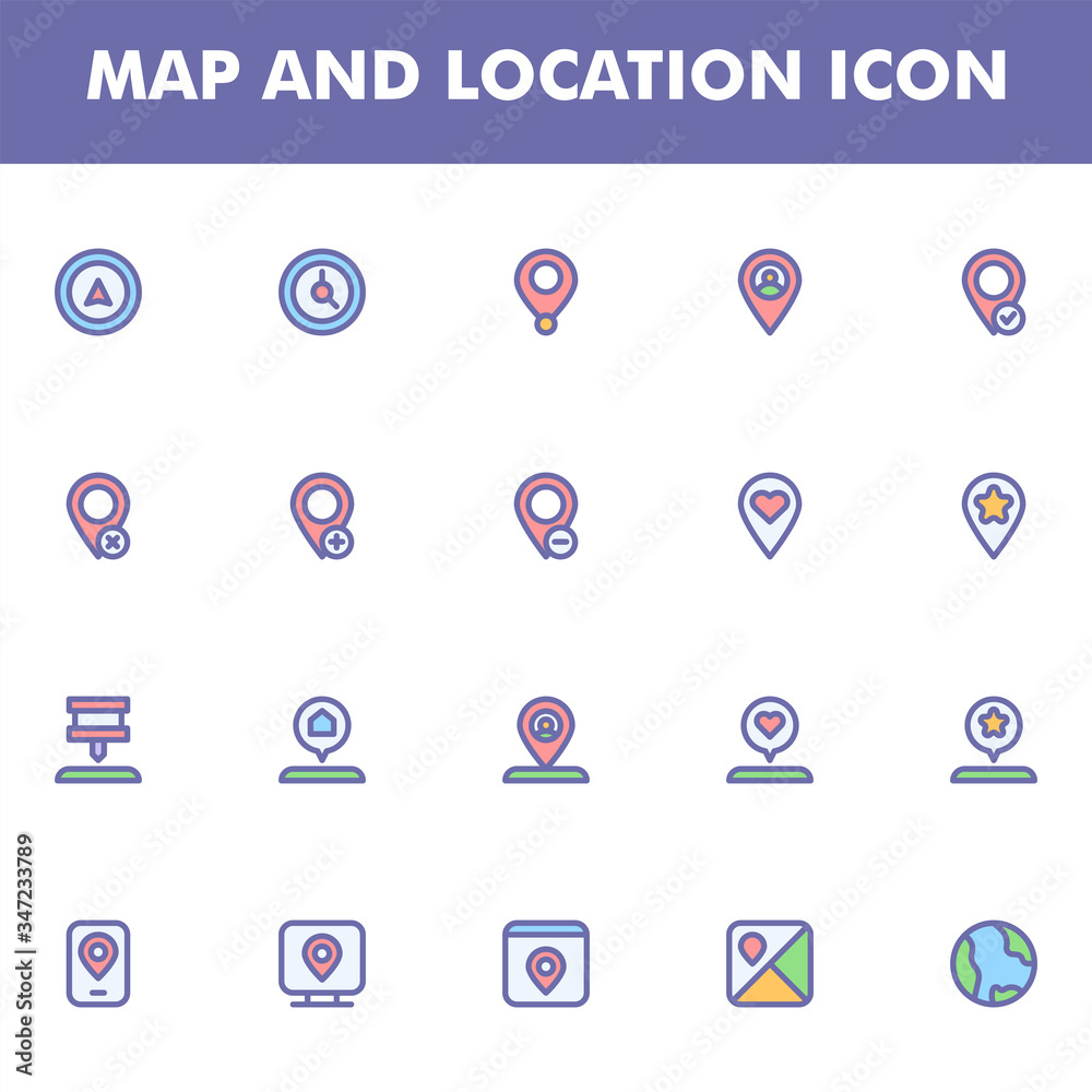 Map and location icon pack isolated on white background. for your web ...