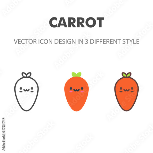 carrot icon. Kawai and cute food illustration. for your web site design, logo, app, UI. Vector graphics illustration and editable stroke. EPS 10.