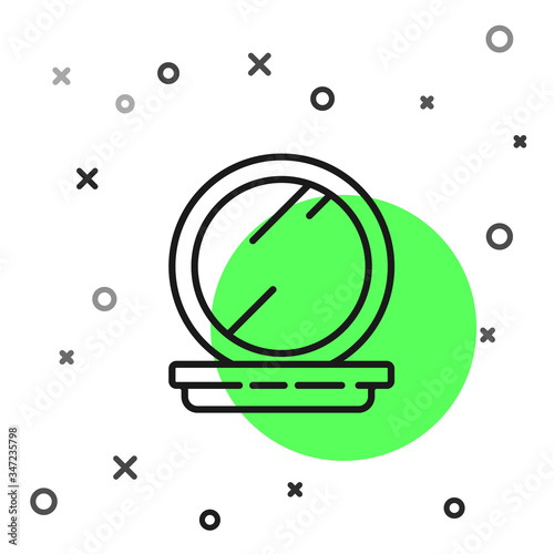 Black line Makeup powder with mirror icon isolated on white background. 8 March. International Happy Women Day.  Vector Illustration