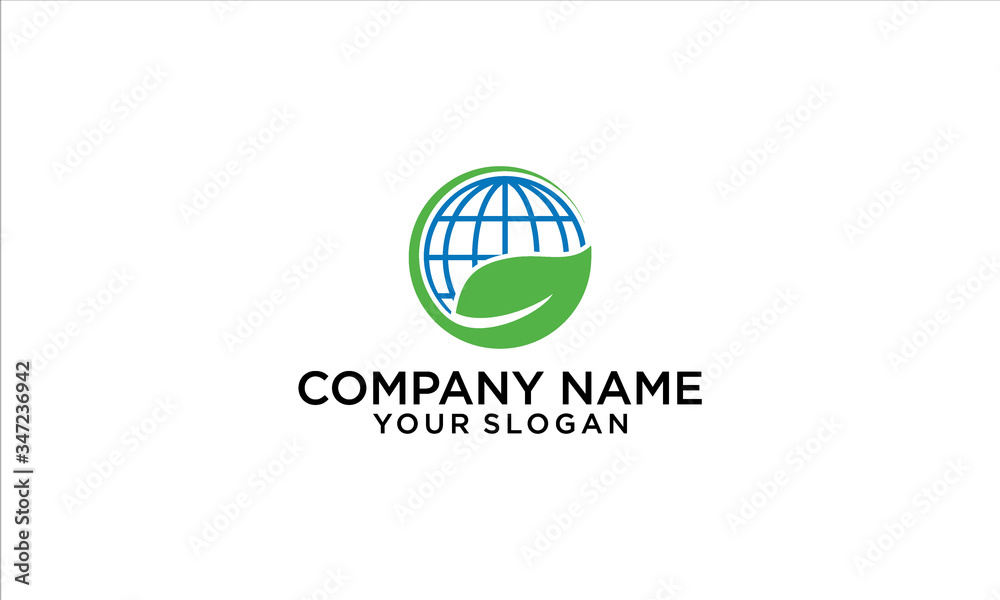 combination of leaf and Globe logo design combination of leaf and Globe logo design