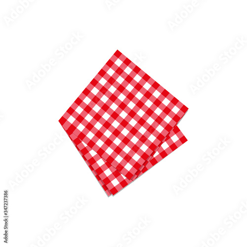The checkered tablecloth on white background