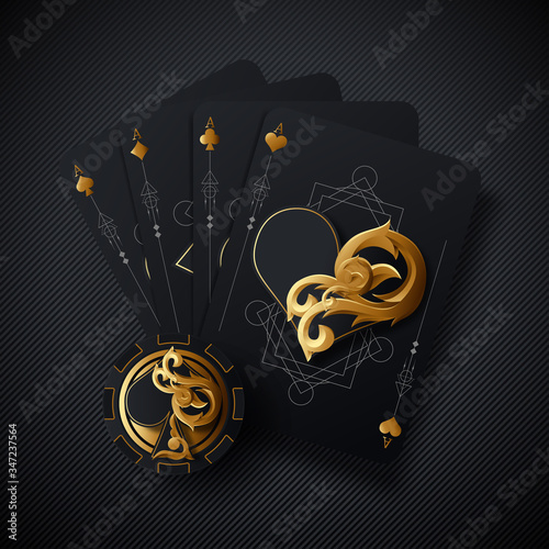Poker cards casino background. Ace dice vegas chip flying stack. Gamble casino card falling design.