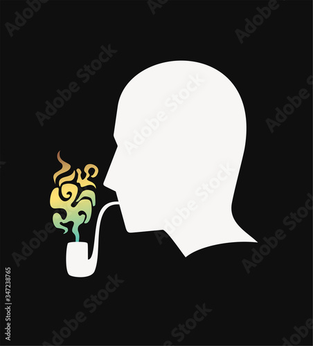 Design of face with smoking pipe