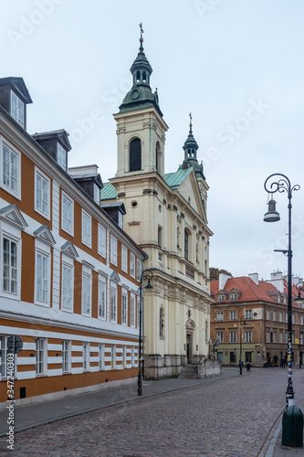 Warsaw old street with the church. Poland