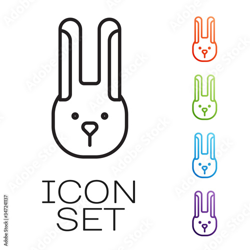 Black line Rabbit with ears icon isolated on white background. Magic trick. Mystery entertainment concept. Set icons colorful. Vector Illustration