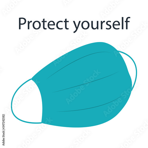 Medical face mask vector icon in blue color. Virus protection