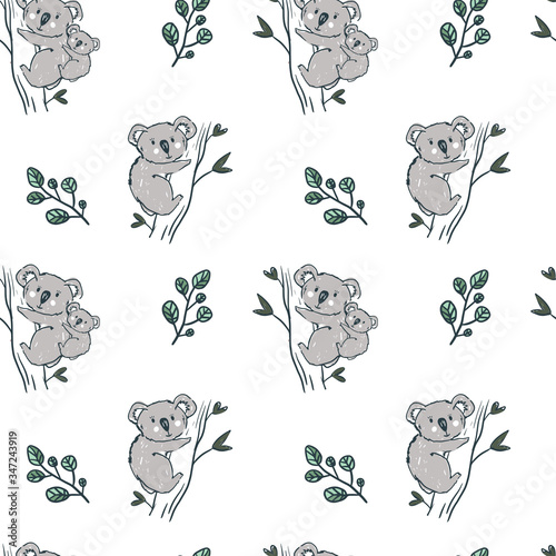 Canvas Print Koala bear seamless pettern on pink background.